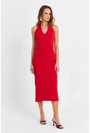 Kadın Kırmızı Pencereli Kaşkorse Midi Elbise EY3063