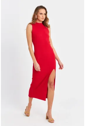 Kadın Kırmızı Sırtı Açık Kaşkorse Midi Elbise EY3064
