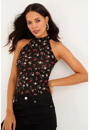 Kadın Kırmızı-Siyah Kaşkorse Kolsuz Bluz Yİ1566