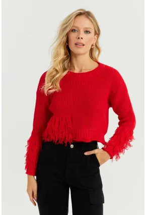 Kadın Kırmızı Triko Kısa Kazak YZ526