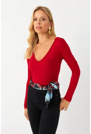 Kadın Kırmızı V Yaka Çıtçıtlı Body Fİ792