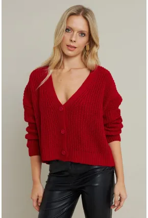 Kadın Kırmızı V Yaka Hırka KAZ35