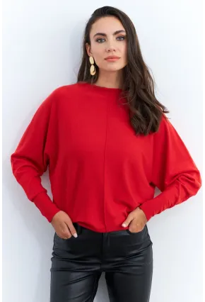 Kadın Kırmızı Yarasa Kol Kazak YİL558