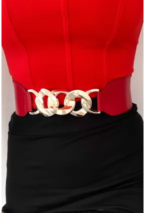 Kadın Kırmızı Zincirli Lastikli Kemer BE639