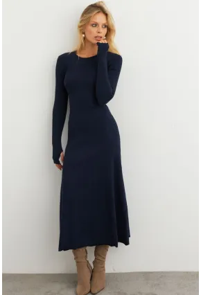Kadın Lacivert Bağlamalı Kaşkorse Midi Elbise MFRY2268