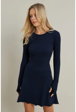 Kadın Lacivert Bağlamalı Kaşkorse Mini Elbise FRY2175