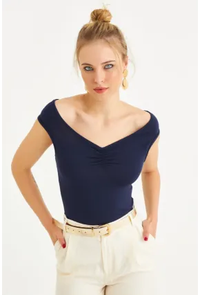 Kadın Lacivert Büzgülü Bluz EY3083