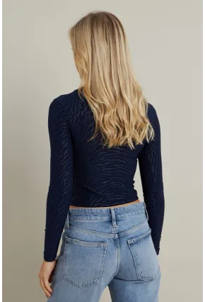 Kadın Lacivert Desenli Büzgülü Bluz LPP1298