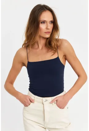 Kadın Lacivert İp Askılı Crop Bluz EV63