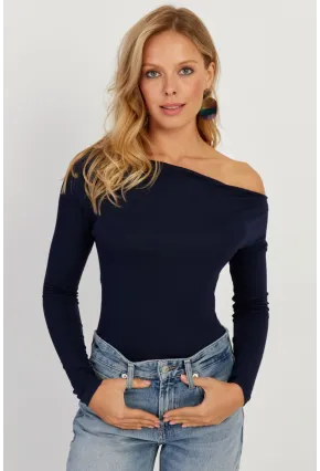 Kadın Lacivert Kayık Yaka Bluz LPP1254