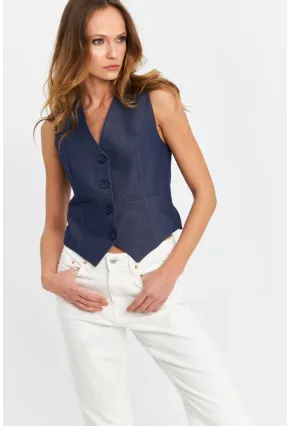 Kadın Lacivert Leopar Yelek TW21