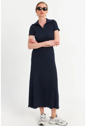 Kadın Lacivert Sırt Bağlamalı Kaşkorse Midi Elbise MFRY0001