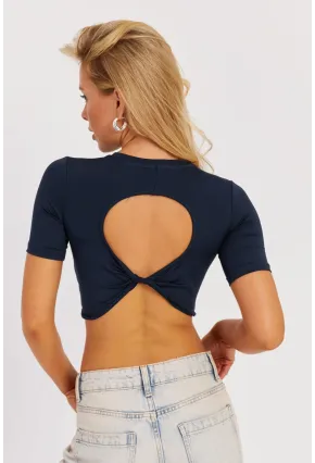 Kadın Lacivert Sırt Dekolteli Crop Bluz CY450