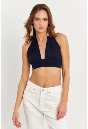 Kadın Lacivert Sırt Ve Boyun Bağlamalı Bluz EY1472