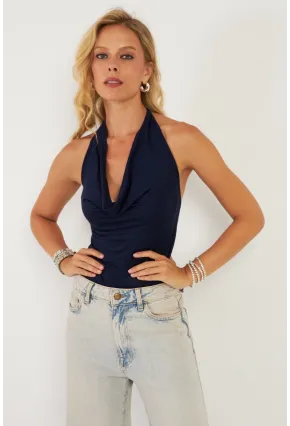 Kadın Lacivert Sırtı Açık Çıtçıtlı Body LPP1295