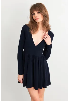 Kadın Lacivert V Yaka Mini Elbise LİK17