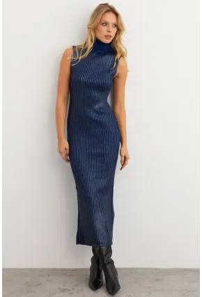 Kadın Lacivert Varaklı Balıkçı Maxi Elbise RM599