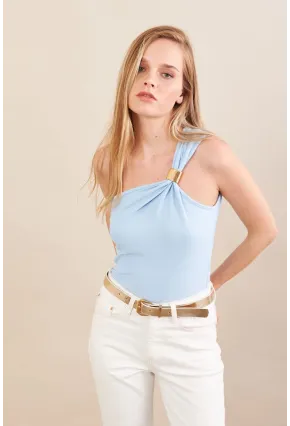 Kadın Mavi Asimetrik Aksesuarlı Bluz FRY2311