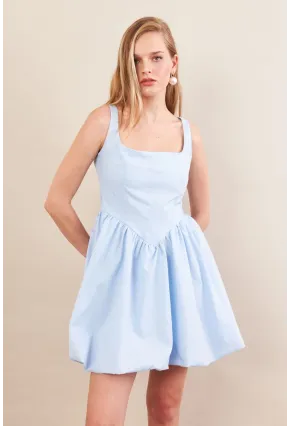 Kadın Mavi Askılı Mini Balon Elbise ERL105