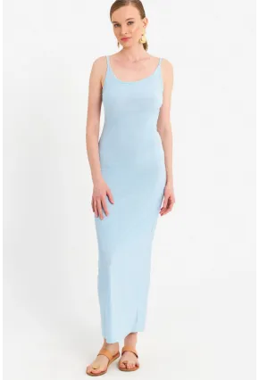 Kadın Mavi Ayarlanabilir Askılı Maxi Elbise MEN2004