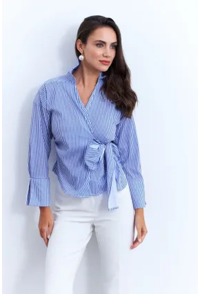 Kadın Mavi Bağlamalı Gömlek KED171
