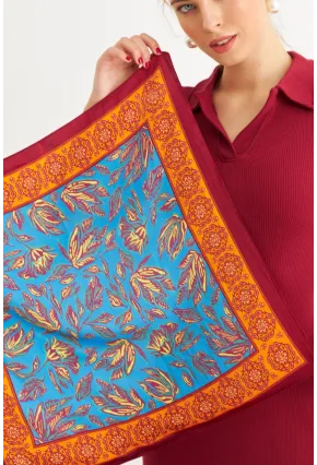 Kadın Mavi-Bordo Saten Fular FİR100