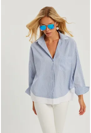 Kadın Mavi Çizgili Gömlek SF2551