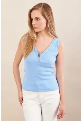 Kadın Mavi Fermuarlı Kaşkorse Bluz EY3106