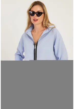 Kadın Mavi Fermuarlı Kısa Gömlek SF2541