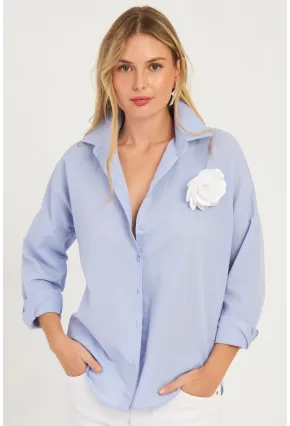 Kadın Mavi Gül Aksesuarlı Gömlek SF2540