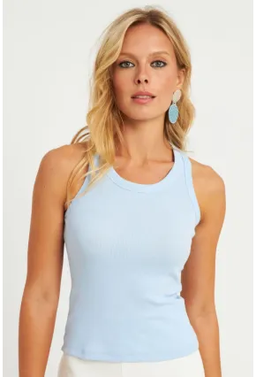 Kadın Mavi Halter Yaka Fitilli Bluz MK11