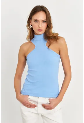 Kadın Mavi Halter Yaka Kaşkorse Bluz EY1454