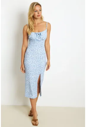 Kadın Mavi İnce Askılı Midi Elbise MON125