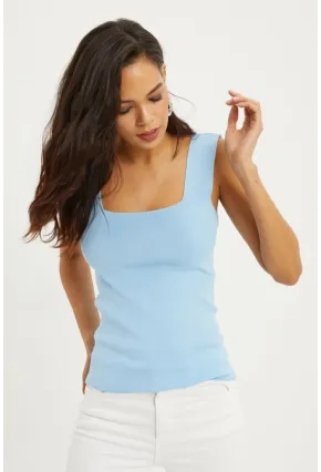 Kadın Mavi Kare Yaka Triko Bluz YV80