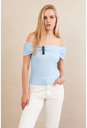Kadın Mavi Kemer Detaylı Bluz FRY2316