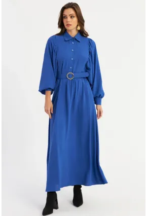 Kadın Mavi Kemerli Maxi Elbise MASF15