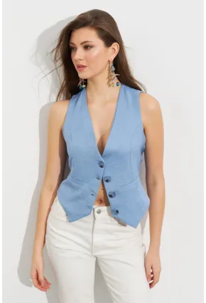 Kadın Mavi Keten Astarlı Yelek TW60046