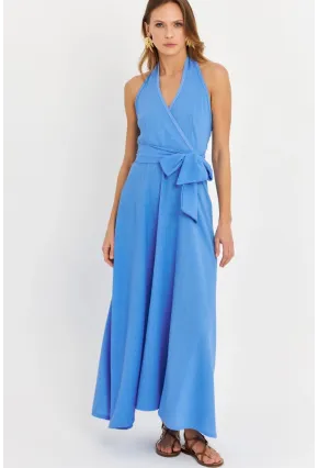 Kadın Mavi Kruvaze Bürümcük Maxi Elbise EY3053