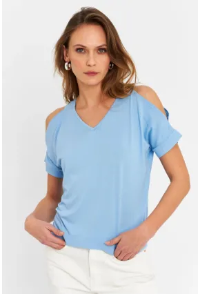 Kadın Mavi Omuzları Açık Bluz BR1329