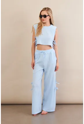 Kadın Mavi Omuzları Vatkalı Alt Üst Takım KED002