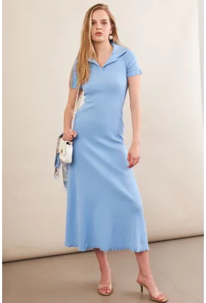 Kadın Mavi Sırt Bağlamalı Kaşkorse Midi Elbise MFRY0001