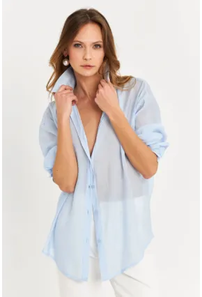 Kadın Mavi Sırtı Açık Gömlek MOD2369