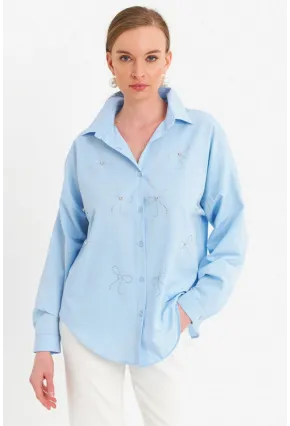 Kadın Mavi Taşlı Gömlek MZER426