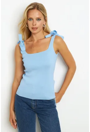 Kadın Mavi Triko Bluz YV236