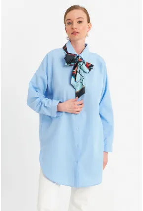 Kadın Mavi Tunik Gömlek MZER428