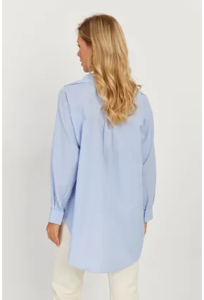 Kadın Mavi Uzun Basic Gömlek SF2535