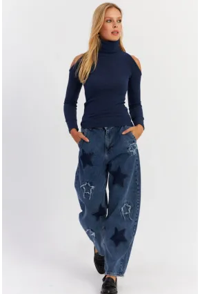 Kadın Mavi Yamalı Jean Pantolon AUR1