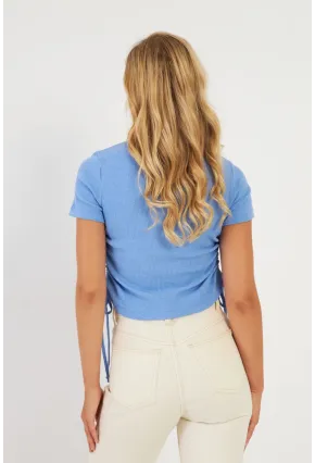 Kadın Mavi Yanları Büzgülü Kaşkorse Bluz AYD355