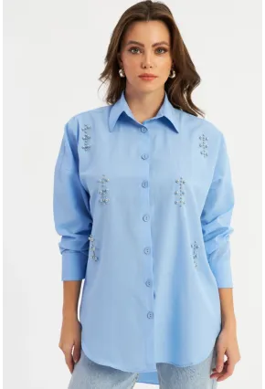 Kadın Mavi Zımbalı Gömlek MASF1