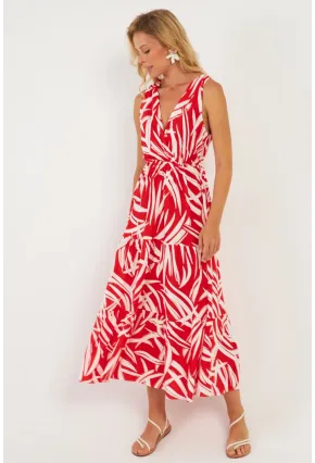 Kadın Mercan Desenli Kruvaze Midi Elbise YZ634